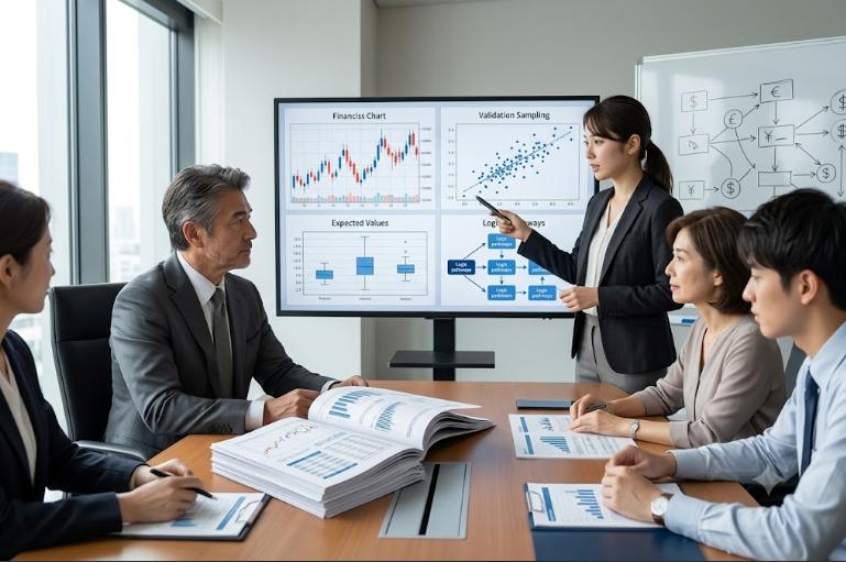 会社でFXを説明する会社員